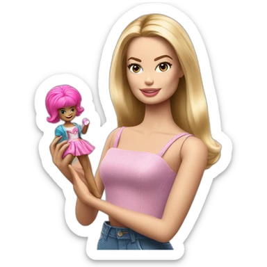 Margot Robbie playing with barbie Doll sticker