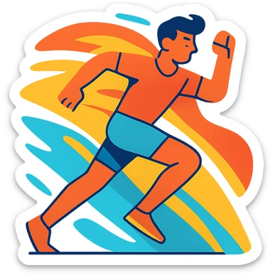 vibrant toon style person sprinting with colorful background sticker