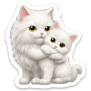 cute fluffy white cat hugs another cat sticker