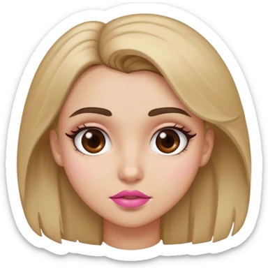 Girl with dirty blonde hair, brown eyebrows, brown eyes, pinkish lips sticker