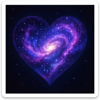 heart with a swirling galaxy inside, digital illustration sticker