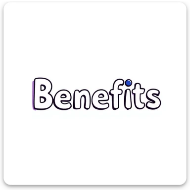 The word "Benefits" hand-drawn in white text with a few purple and blue color accents. Simple doodle style with clean design. sticker