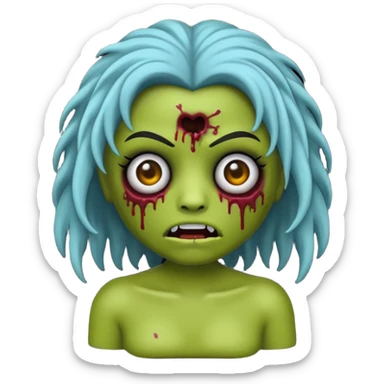 faça uma boneca zumbi estilo emoji do iphone com cabelos pretos cacheados sem muito volume e olhos pretos  sticker