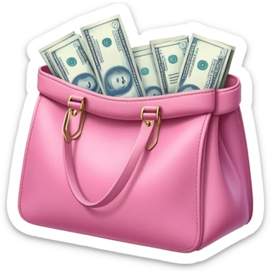 ultra realistic pink bag full of blue money bills sticker