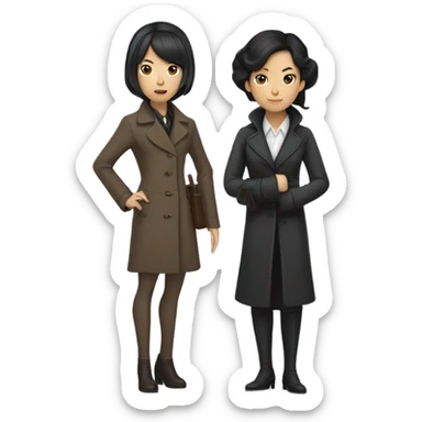 Two women Sherlock’s, one with brown hair and one with black hair. One Asian one white sticker