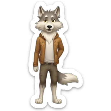 a full body furry anthropomorphic wolf with only hair saying hello sticker
