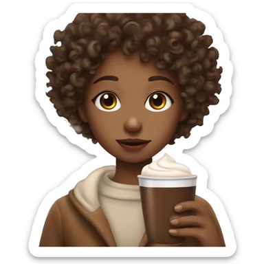 Curly haired girl drinks hot chocolate sticker