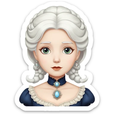 Victorian woman with white hair and starstruck eyes, fancy dress, cameo sticker
