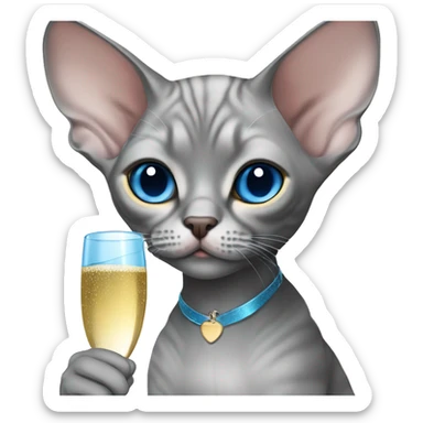 Grey Devon Rex with blue eyes drinking champagne  sticker