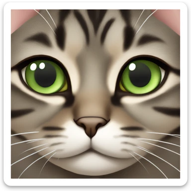very fat brown and grey and black tabby cat with green eyes sticker