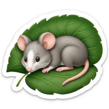 a sleepy mouse on a leaf sticker