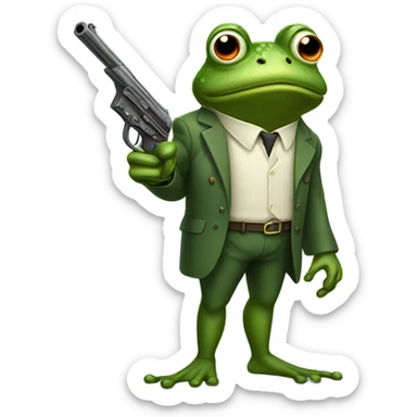 Frog holding gun sticker