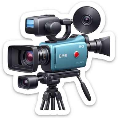 Create an emoji for video shooting. Show a video camera with a recording icon. Use modern, professional colors. Do not include any emojis or smiley faces. Make the background transparent. sticker