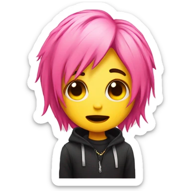 emo emoji with pink hair yellow face only face no body sticker