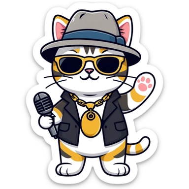 A gangster, rapping cat sticker