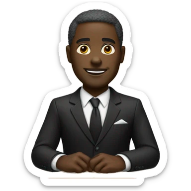 black man suit at desk sticker