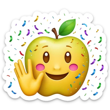 yellow Apple emoji hand clapping, confetti, number '304' in celebratory style, bright cheerful palette sticker