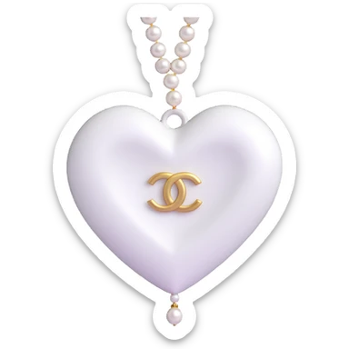 Add a string of pearls around the heart, keep the white Chanel logo, elegant, glossy, black and white, 3D emoji style, with no background sticker