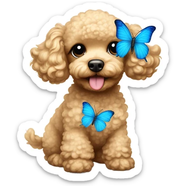 Blonde Toy poodle with blue butterfly  sticker