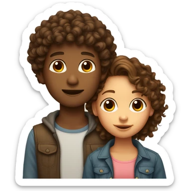 Brown boy with curly brown hair kissing light brown girl with curly brown hair  sticker
