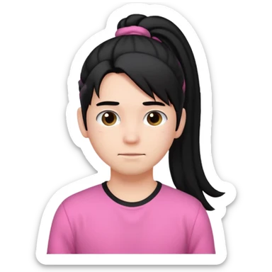 An emoji of a soft boy with black long hair in a poney tale in pink clothes sticker