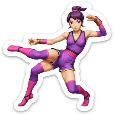 Juri from Street Fighter 6, performing a kick, vibrant colors, energetic sticker