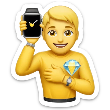 iPhone style emoji with yellow skin doing the bust down meme (diamond grill and watch) sticker