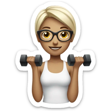 White Sports Girl with short hair glasses holding dumbbell sticker
