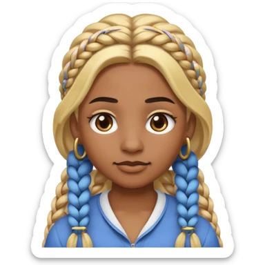 A person emoji with medium-dark skin, long blonde hair styled in two thick braids, dark eyebrows, brown eyes, a small nose, and distinct facial piercings — a ring on the eyebrow and ring on the lower lip. sticker