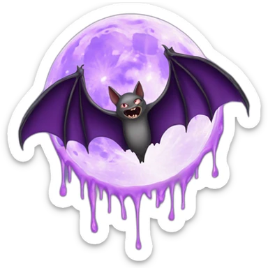 realistic full moon dripping purple behind with vampire bat wings flying in front sticker