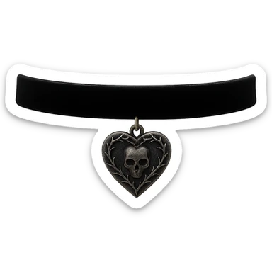 Add a heart-shaped pendant to the black goth choker, keeping the gothic style. Remove the background. sticker