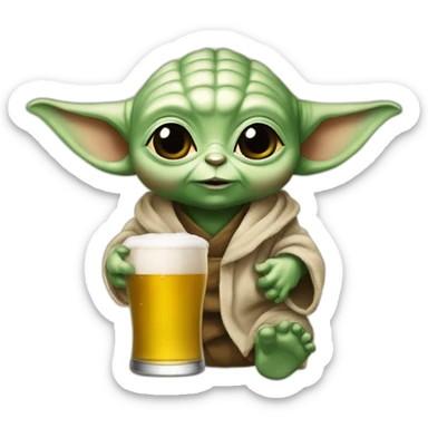 Bébé Yoda à une bière sticker