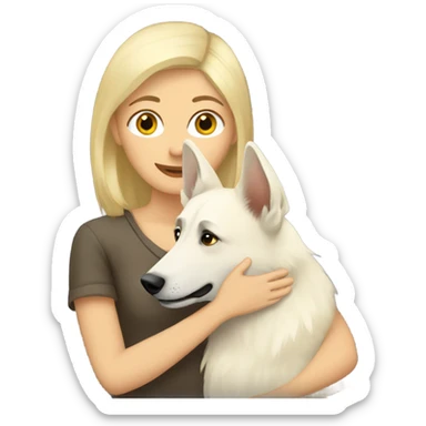 blonde girl hugs white shepherd sticker