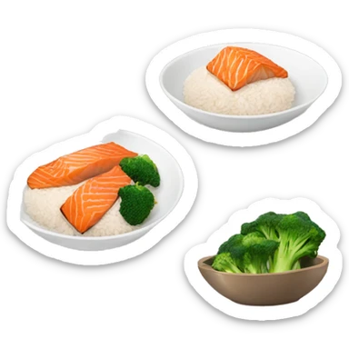 Bowl with rice, fried salmon and broccoli pieces  sticker