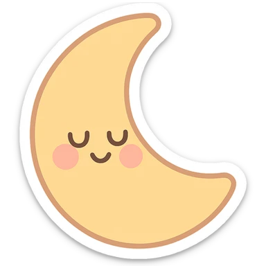 cute sleepy crescent moon, yellow, soft pastel palette, gentle smile, blushing cheeks, no arms or legs, full body, soft pastel kawaii style sticker