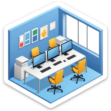 office room of designers isometric sticker