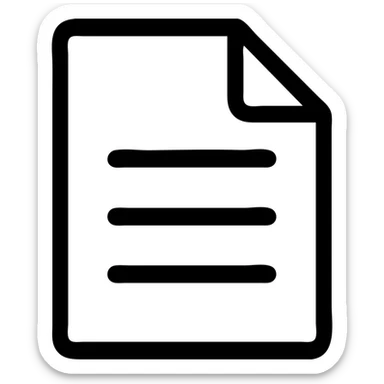 minimalistic bold black-and-white icon of a simple sheet of paper with three or four horizontal lines as list items, clean geometric lines, square, flat, no gradients, inspired by Netflix UI, vector style, suitable for dark and light mode sticker