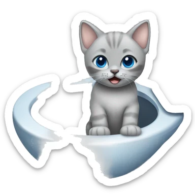 blue eyes grey kitten and toilet  sticker