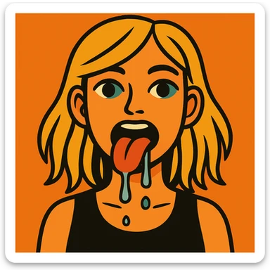 Make her hair longer, her eyes a little darker, and add more drool, keeping the vibrant toon style. sticker