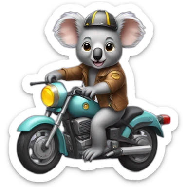 Koala riding a motorcycle with a rat on its head sticker