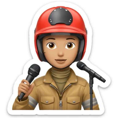 dirtbike rider on stage being interviewed sticker