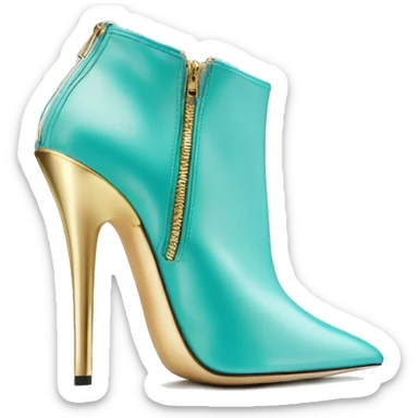 Hyper Realistic isolated top view of a pair of tiffany blue ,cream,and gold Jimmy Choo zippered Stiletto Heel ankle bootie boots. sticker