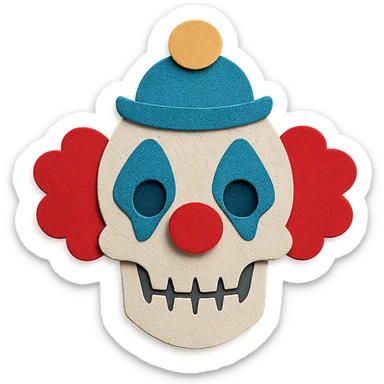 paper craft style skull with clown makeup sticker