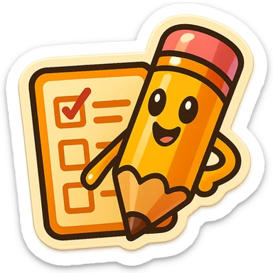 fun and friendly sticker of a pencil writing on a task list sticker
