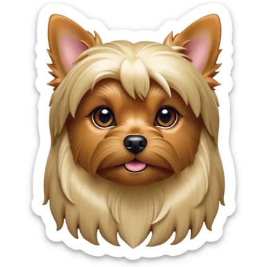 Cinematic Noble Yorkshire Terrier Portrait Emoji, Exuding refined charm and dignified poise, with a lustrous, silky fur in rich, deep hues, alert eyes and a confident expression, simplified yet exquisitely detailed, glowing with a soft, aristocratic radiance, high shine, embodying intelligent grace and classic elegance, soft glowing outline, capturing the essence of a regal Yorkshire Terrier ready to rule the screen with effortless sophistication! sticker