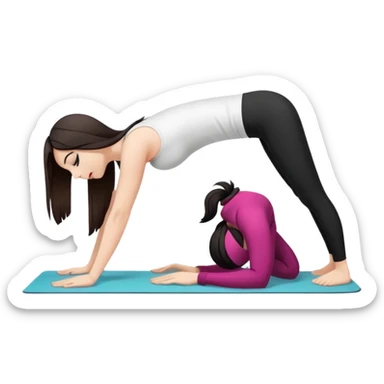 Девушка белокожая в позе собака мордой вниз, с длинными темными волосами, в белом топе, в черных лосинах, с черными ресницами sticker