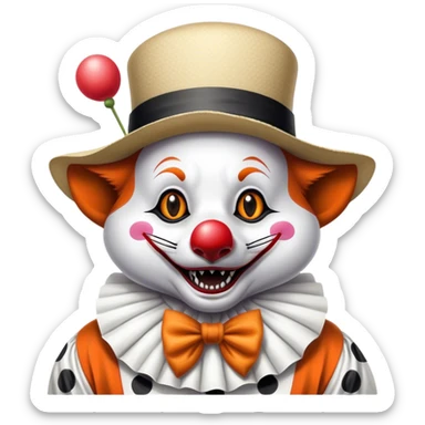 Renard zèbré noir et blanc tirant la langue avec un chapeau de clown sur la tête sticker