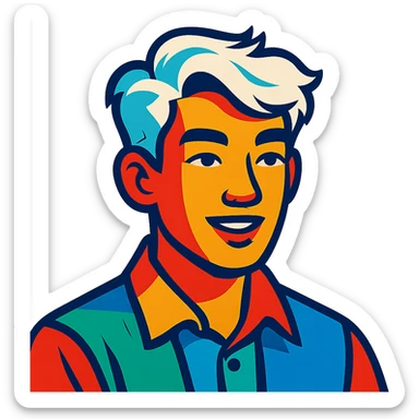 white haired handsome Chinese man in vibrant toon style, colorful and lively sticker