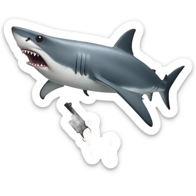 Shark with a gun and human feet sticker