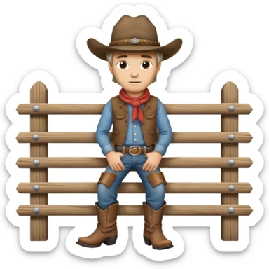A calm cowboy leaning on a fence, dusty boots, hat tipped forward.
 sticker